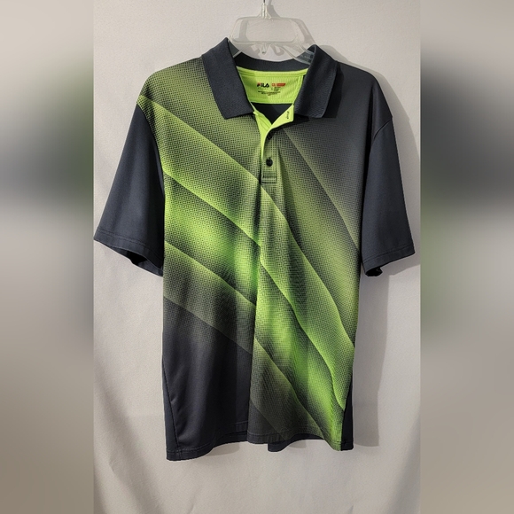 Fila Sport Men's Golf Athletic Fit Black and Green Shirt - Picture 3 of 8